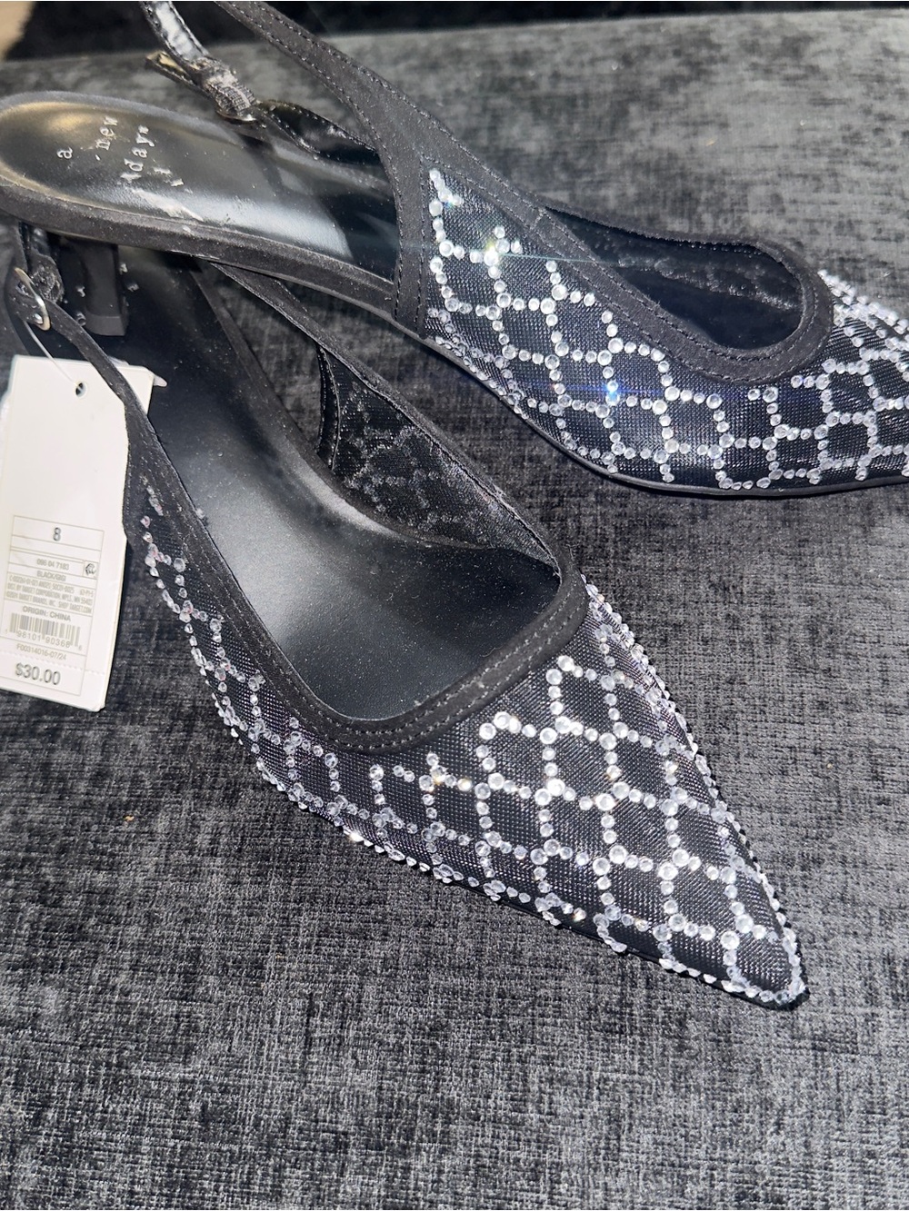 a new day Black Rhinestone Mesh Pointed Slingback Flats - Picture 4 of 7